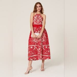 RTR RED Valentino red ♥️ Floral Embroidered Poplin Dress a-line EU 48 (12)